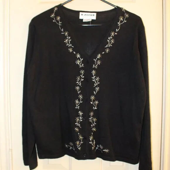 Joan Leslie Petite Millennium 2000 Black Beaded Sweater - Picture 4 of 9